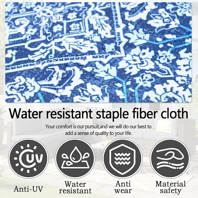14Pcs Outdoor Cushion Covers Replacement Washable Waterproof UV w/Zipper for 6-Seaters Sofa Patio Slipcovers Set Seat and Back Covers Only (Blue Charming, 25x25x3.15inch)