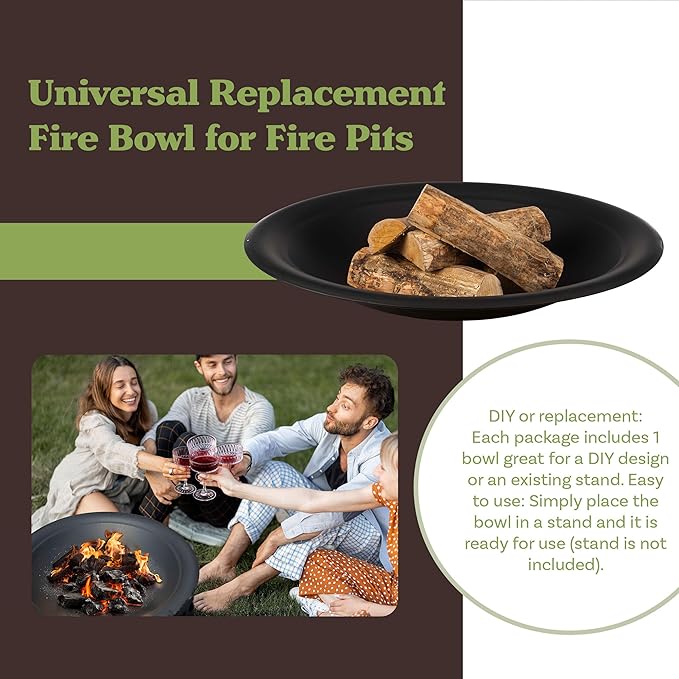 Fire Bowl - 30in Firepit Insert for DIY Fire Ring or Replacement - High Temp Finish Fire Pit Bowl - Fire Pits for Outside Wood Burning by Pure Garden