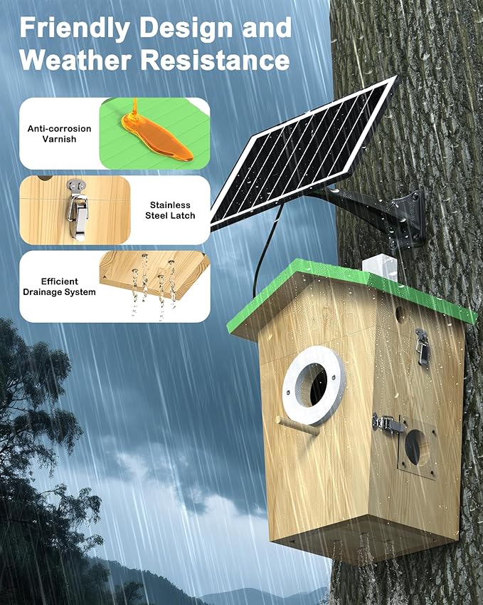 Bird House with Camera,2K HD No-Glow Night Vision,Isolated Camera Bay & 3 Entry Panels,Motion Alerts, Solar Powered Bird Nest Box for Backyard Bird Watching