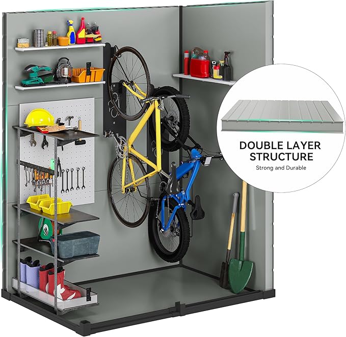 DWVO 5x3ft Resin Outdoor Storage Shed with Floor, Waterproof Lockable Storage Shed with Window, Plastic Outside Tool Storage for Garden, Backyard, Patio, Lawn,Blue-Gray+Black