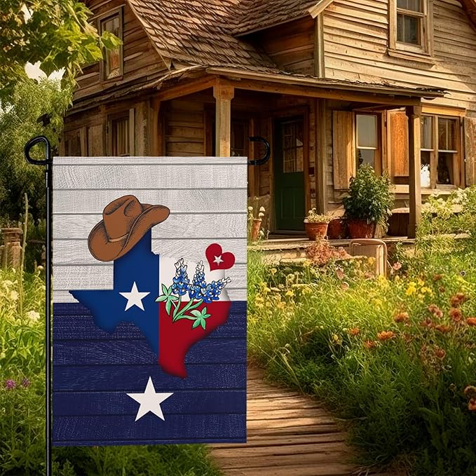 Texas Bluebonnet Garden Flag Cowboy Hat Texas State Yard Flag Americana Western Garden Flags Polyester Double Sided for Outdoor Lawn Yard Patio Deck Porch Welcome Banner Gift 12 x 18 Inch