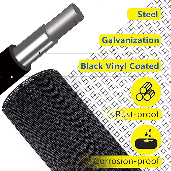 Black Hardware Cloth 1/4inch 48 x100ft 23 Gauge PVC Coated Wire Mesh Roll Welded Wire Fencing Roll Snake Fence Chicken Coop Wire Fencing Rabbit Wire Gopher Wire Cloth Rodent Wire Mesh