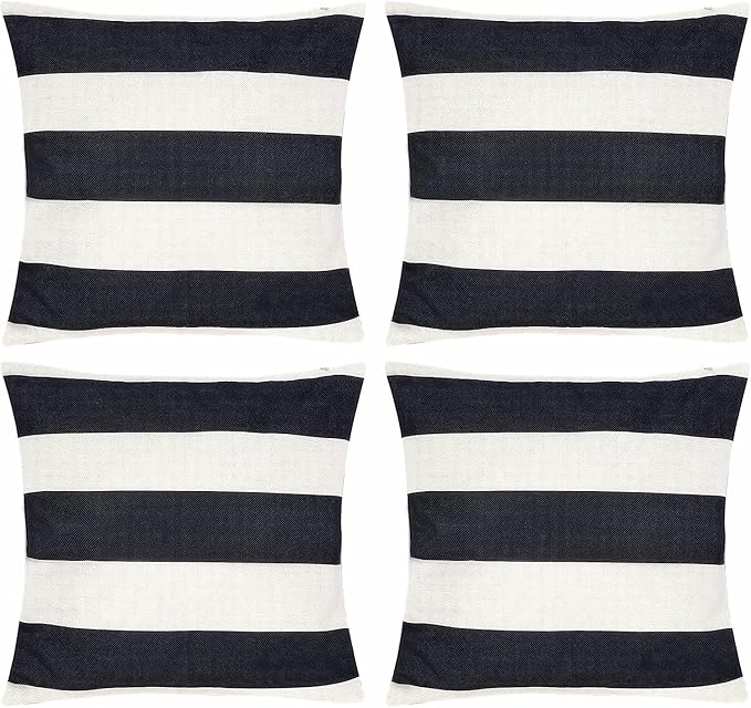 tiggell 4 Pack Waterproof Pillow Covers Outdoor Throw Pillowcases Decorative Garden Cushion Case for Home Garden Patio Couch Balcony Striped (16 * 16 inch, Black & White)