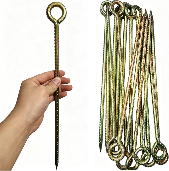 16 Inch Rebar Stakes,Metal Stake Ground,Ground Anchor,Heavy DutyTent Stakes,Baking Paint Metal Stakes,Tent Stakes,Ground Stakes ，0.5 Inch Diamete (6 Pack) ， Outdoor Trave