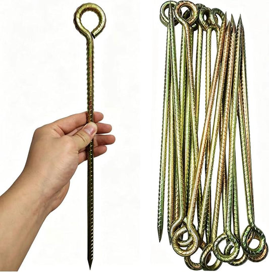 16 Inch Rebar Stakes,Metal Stake Ground,Ground Anchor,Heavy DutyTent Stakes,Baking Paint Metal Stakes,Tent Stakes,Ground Stakes ，0.5 Inch Diamete (6 Pack) ， Outdoor Trave