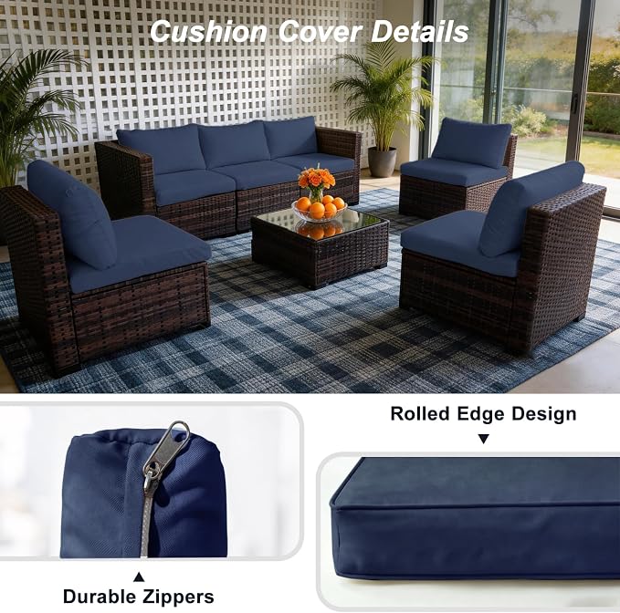 12 Pcs Patio Cushion Covers, Outdoor Rattan Sectional Sofa Cushion Covers, Replacement Washable & Reusable Furniture Protector for Patio Couch (12Pcs-Blue, 24 * 24 * 3.15-inch)