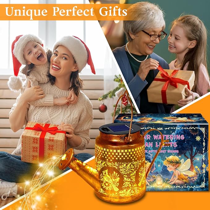 Solar Lights Outdoor Waterproof, Gift For Mom Grandma Women Wife Daughter Mother's Day, Cardinals Watering Can Light With Shepherd Hook, Outside Hanging Solar Light Garden Yard Front Porch Patio Decor