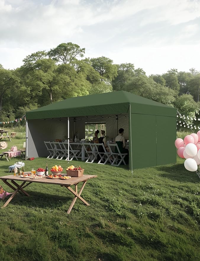 CABIHOME 10x20 Pop Up Canopy Tent with 4 Sidewalls, Heavy Duty Waterproof UPF 50+ Outdoor Shelter, Includes Roller Bag, Stakes & Sandbags