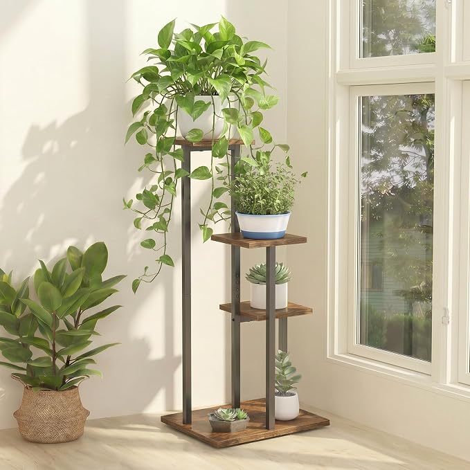 3 Tier Plant Stand Indoor, Tiered Plant Stands for Indoor Plants Multiple, Corner Flower Stand for Living Room, Multi-Layer Vintage Design Plant Shelf | Sturdy wood structure, space-saving corner design. Multi-layer rack holds multiple potted plants,id...