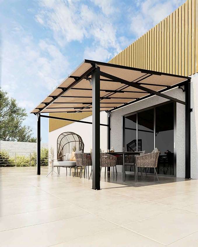 GarveeLife 10 ft x 10 ft Lean to Gazebo, Hardtop Wall Pergola with Polycarbonate Roof, Aluminum Frame Mounted Gazebo for Lawn Patio Deck Yard and Party