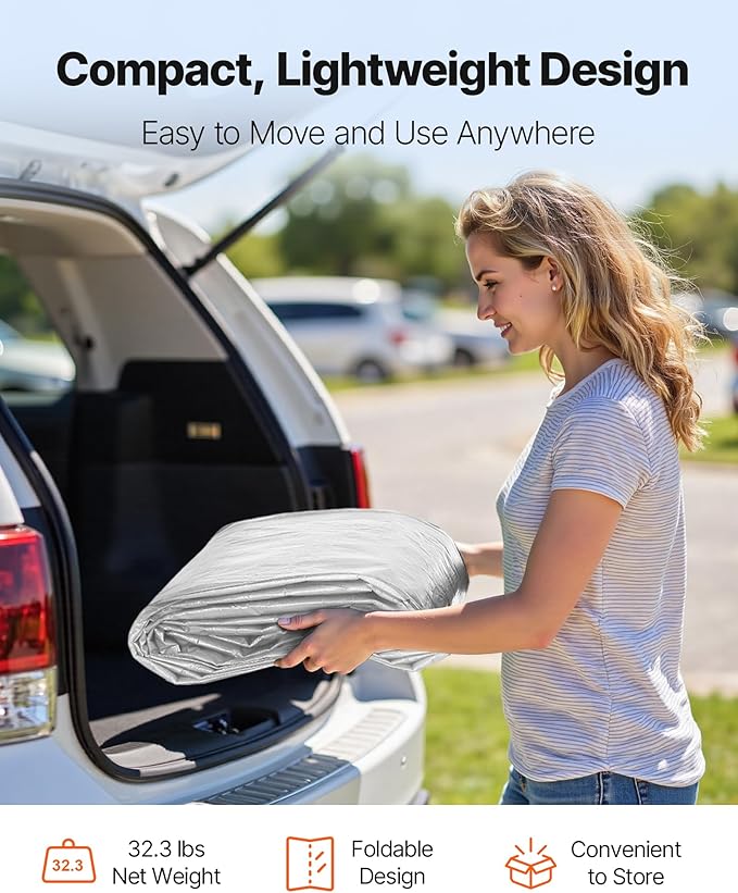 VEVOR Carport Replacement Canopy Cover, 12 x 20 ft Potable Garage Tent Top Tarp with Sidewalls, UV-Resistant & Waterproof, Heavy Duty Car Shelter Tarp with Ball Buggees, Grey, Frame Not Included