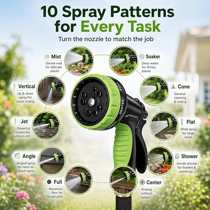 Garden Hose 75FT, NON-EXPANDABLE Flexible Water Hose, Lightweight, Kink-Free, High-pressure Hose Male to Female Fittings for Watering Plants, Washing Cars, Cleaning Patios and Bathing Pets.