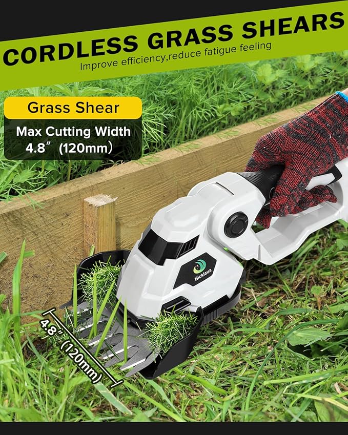 Cordless Hedge Trimmer,Cordless Grass Shear & Shrubbery Trimmer,with a 5.3-inch Lawn Mower Blade,Hedge Trimmer with 2 PCS Batteries, for Garden,Lawn.Note: It Does not Include the 9-inch Blade.