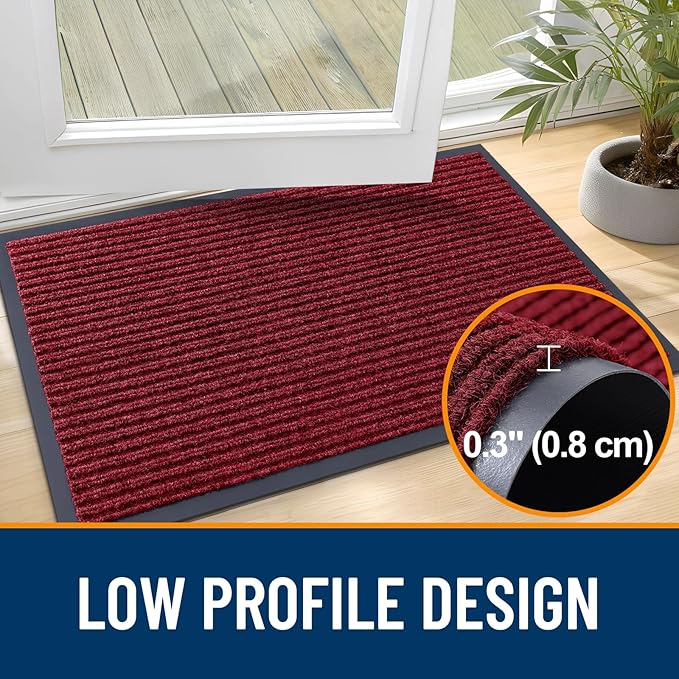 OLANLY Front Door Mat Indoor Outdoor Entrance, 2-Pack 33 x 21 Inch, Waterproof Heavy Duty Doormat, Fade Resistant, Low Profile, Easy Clean Patio Porch Welcome Floor Mats for Entry, Wine Red