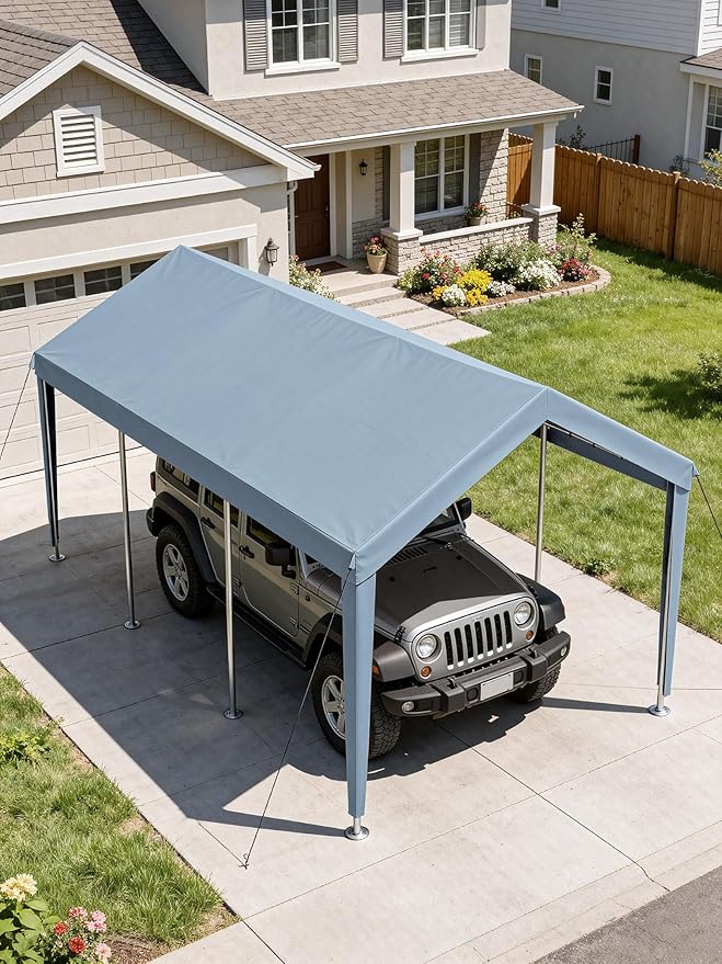 10 x 20 Ft Carport Replacement Cover, Heavy Duty Outdoor Car Tarp Canopy, Waterproof & UV Protected Tear Oxford Tarp with Ball Bungees (Frame is Not Included)