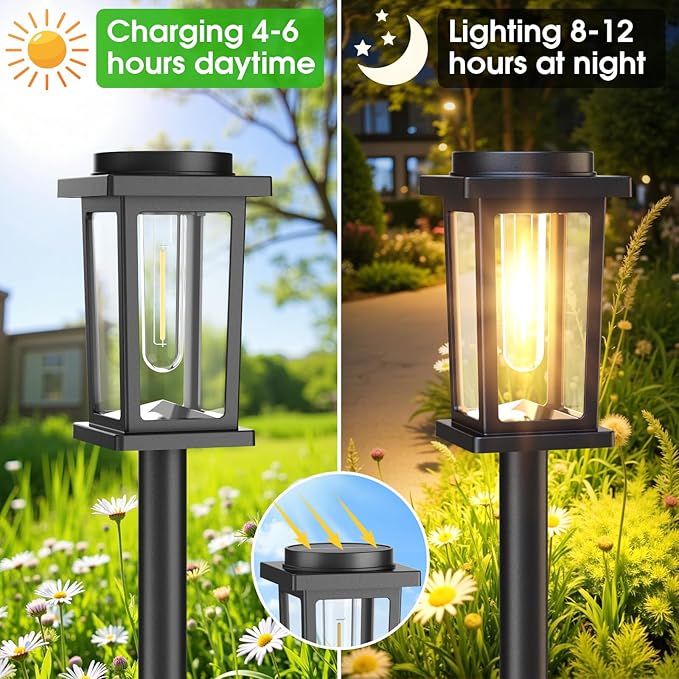 Melunar Solar Pathway Lights Outdoor, 12 Pack Solar Powered Garden Lights Waterproof, Auto On/Off Outdoor Landscape Lights for Patio, Walkway, Driveway, Lawn, Pool Decor. (Warm White)