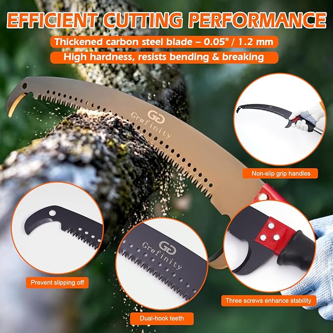 Grefinity Manual Pole Saw, 27 Ft Tree Trimmer, Extendable Pole Saws for Tree Trimming, Sharp Blade and Heavy Duty Scissors, for Backyard and Garden Pruning Palms & Shrubs, Orange