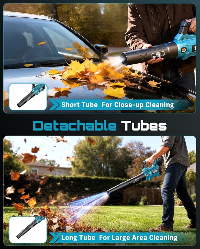 SEESII 40V Leaf Blower Cordless, 650CFM Brushless Motor Battery Powered Leaf Blower with 2 x 5.2Ah Batteries & 2 Chargers, Turbo Mode & 3 Speeds Control Electric Blower for Lawn Care/Light Snow/Debris