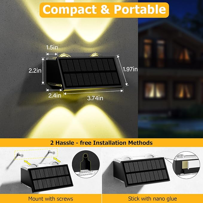 Solar Fence Lights Outdoor, Warm & Cool White RGB Dusk to Dawn Waterproof LED Wall Mount Sconce Light Up & Down Deck Lights Solar Powered for Outside Garden Patio Backyard Garage(4 Pack)