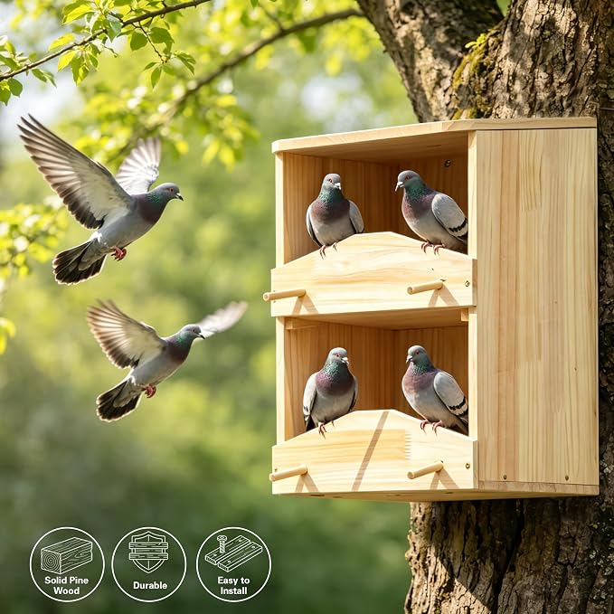 Handcrafted 2-Story Mourning Dove Nesting Box – Durable Solid Wood Outdoor Bird House with Predator Guard, Easy-to-Mount for Backyard, Garden, Patio