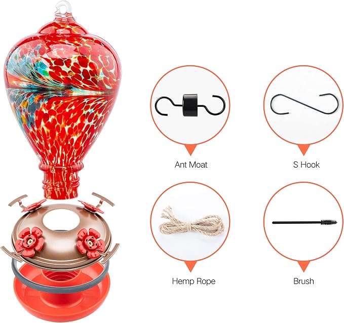 Muse Garden Hummingbird Feeders for Outdoors Hanging, Blown Glass Hummingbird Feeder Gifts for Mom, Garden Decor for Outside, Unique Gifts Idea for Women, 34OZ,Phoenix Flying | Muse Garden Hummingbird Feeders for Outdoors Hanging, Blown Glass Hummingbi...