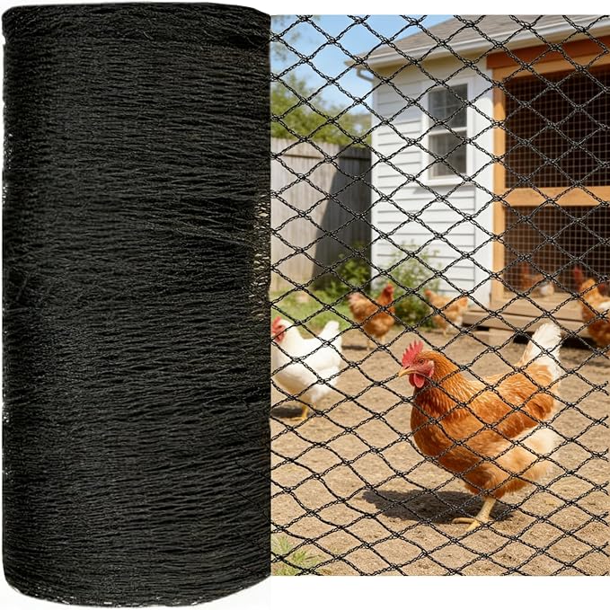 Bird Netting for Chicken Coop 25x50 FT, 1 in Mesh Chicken Run Netting Roof Cover Against Hawks, Eagles, Owls, Strong Woven Bird Netting for Garden, Fruit Tree, Plant, Vegetable Protection