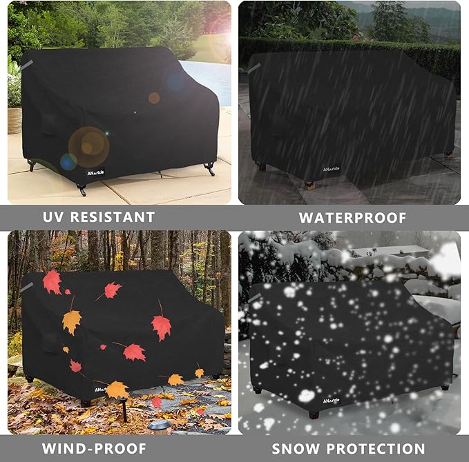 ANartcle 2-Seater Patio Loveseat Cover,58W x 32.5D x 31H Inches Outdoor Couch Cover,100% Waterproof Heavy Duty Patio Sofa Covers,Patio Furniture Covers,Black
