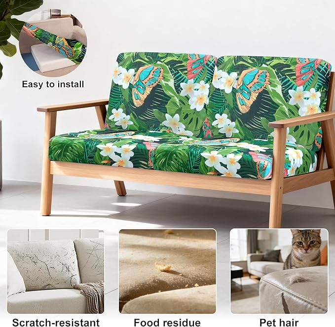 BIETYONE 4Pcs Patio Stretch Cushion Covers,Outdoor Sofa Replacement Cover Slipcovers for Patio Furniture Cushion Covers, Washable Reusable Furniture Protector