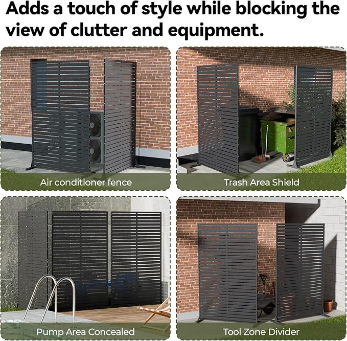 Privacy Screen Outdoor Freestanding Fence Panel with 6 Panel, 72" H×47" W HDPE Decorative Screen Panel with Stand, Air Conditioner Fence, Privacy Panels for Patio, Balcony, Garden, Backyard