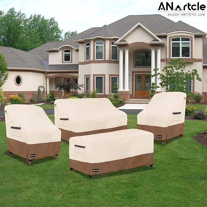 ANartcle Patio Adirondack Chair Cover 2 Pack,600D Waterproof Heavy Duty Outdoor Chair Covers,Adirondack Chair Covers(30W x 34D x 36H inches),Patio Furniture Covers,Beige&Brown