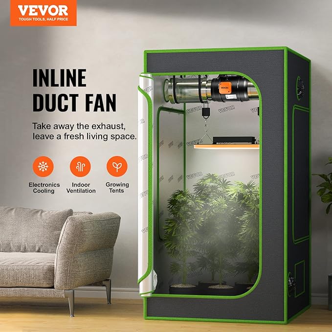 VEVOR Inline Duct Fan, 8-Inch 750 CFM with Variable Speed Controller, Quiet AC-Motor Ventilation Exhaust Fan for Cooling Booster, Grow Tents, Hydroponics
