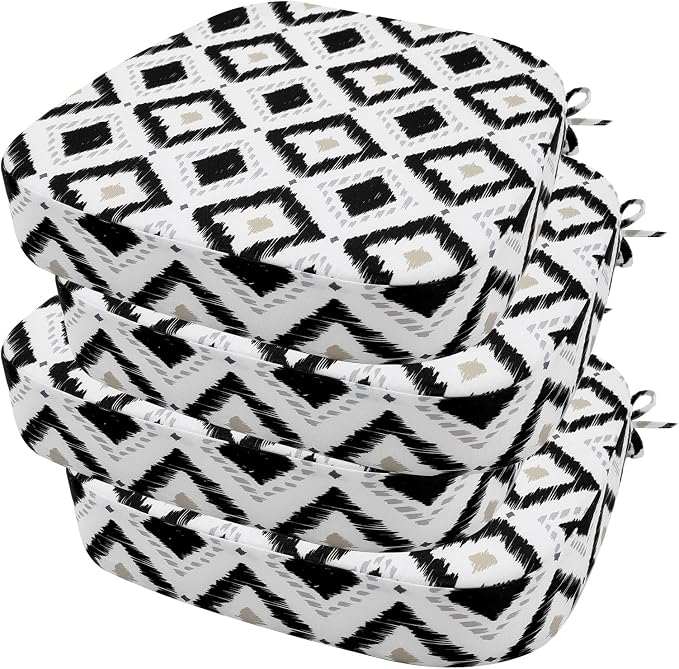 idee-home Outdoor Chair Cushions Set of 4, 17" x 17" x 3" Thick D-Shaped Patio Furniture Outdoor Seat Cushions Waterproof with Ties, Dining Pads