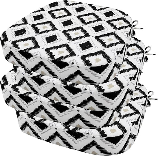 idee-home Outdoor Chair Cushions Set of 4, 17" x 17" x 3" Thick D-Shaped Patio Furniture Outdoor Seat Cushions Waterproof with Ties, Dining Pads