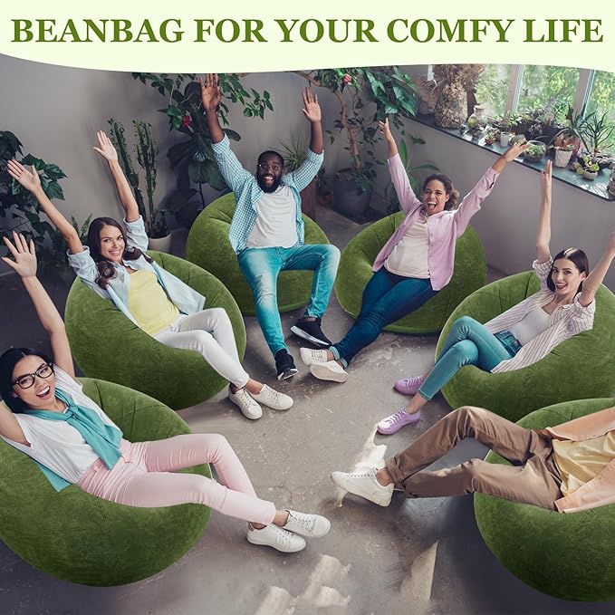 Realspring Inflatable Bean Bag Chairs Outdoor Blow up Camping Chairs Inflatable Lazy Sofa Folding Portable Bean Bag Loungers Couch for Movie Night(Dark Green,6 Pcs)