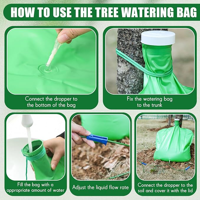 Tioncy 6 Pack Tree Watering Bags with Dual Adjustable Outlets - 10.5 Gallon Precision Irrigation System Slow Release Water Bags for Small/Medium Trees, Leakproof & Overwatering Risk