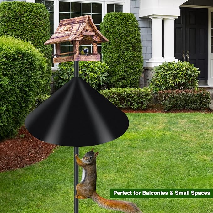 Wider Squirrel Baffle for Bird Feeder Pole, Raccoons Rodents Guard Stopper for Outside Shepherd Hooks, Easy Assembly Baffle for Bird Feeding Pole (16Inch 2 Pack Glossy Black)