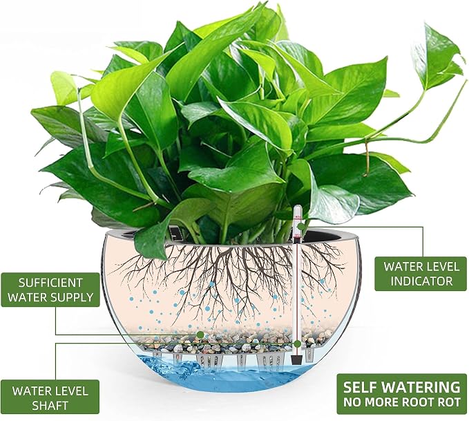 Dexceder 10.5 Inch Self Watering Hanging Planter (Brown) | Thickened Large Hanging Basket Flower Plant Pot with Water Level Indicator Indoor Outdoor