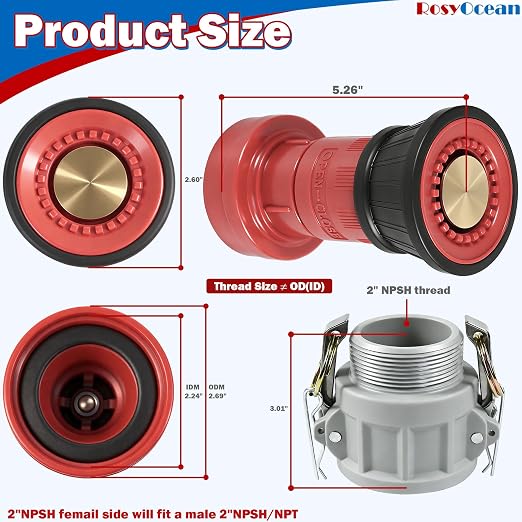 Heavey Duty 2 Inch Fire Hose Nozzle Thermoplastic Fire Equipment Industial Spray Jet Fog Nozzle with 2" Aluminum Camlock Fitting