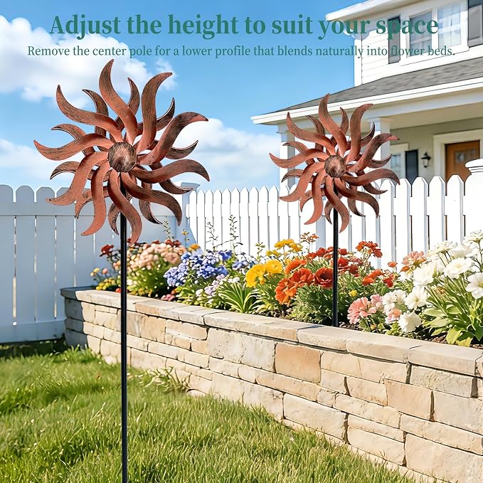360 Degree Double Blade Metal Wind Spinner for Patio, Lawn & Garden (Copper 53 * 12 inch)