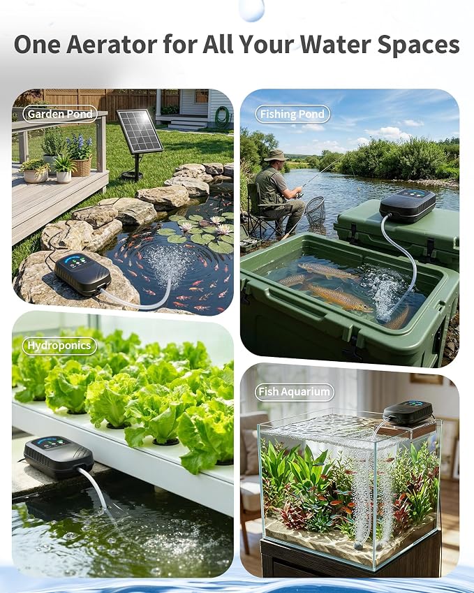 POPOSOAP Solar Pond Aerator, Solar Air Pump with Adjustable Airflow, Quiet Solar Pond Oxygen Pump for Koi Pond, Garden Pond, Fish Tank, Hydroponics