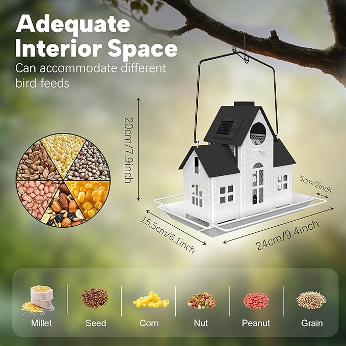 Solar Bird Feeders for Outdoors Hanging,Metal Cardinal Bird House Feeder with Solar Powered Lantern Light,Wild Cardinal Birdfeeder Waterproof Decor for Garden Yard Outside,Gift for Grandma Mom