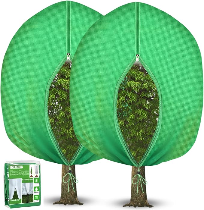 LCHUANG 2Pack Winter Plant Covers Freeze Protection - 90" x 63" Extra Large Frost Blankets for Plants Tree Shrubs Cloth Anti-Freeze Protector Drawstring Bags Jacket for Outdoor Plants (3.2 oz/yd²)