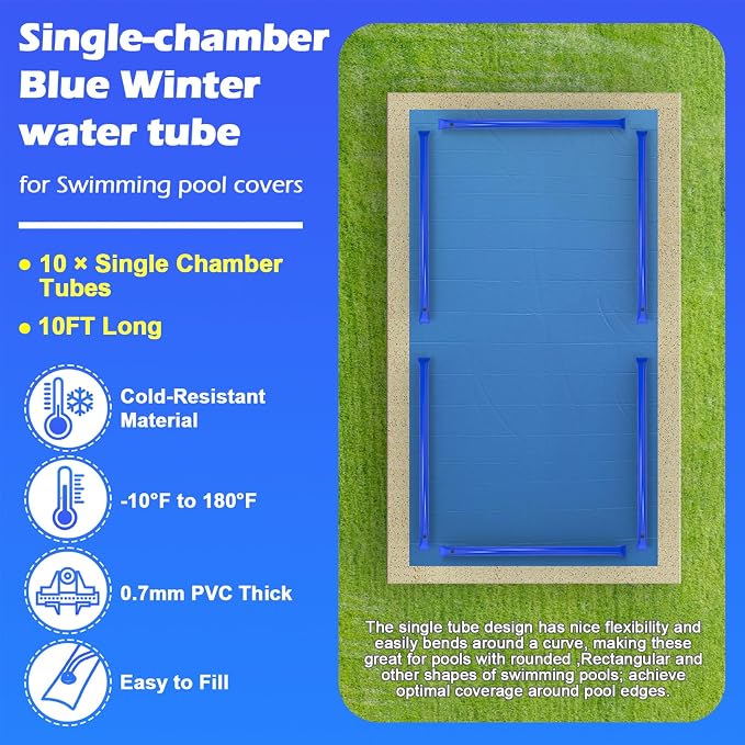 10 Pack 0.7mm Thicker Pool Cover Water Bags, 10FT Blue Single Chamber Water Tubes for Inground Swimming Pool Winter Cover, Three-Layer Composite Material