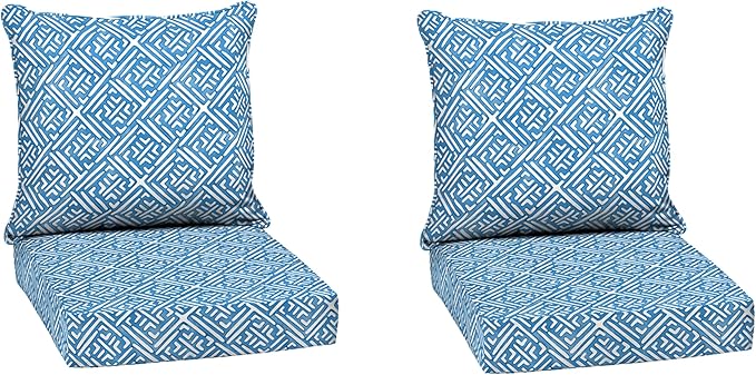 Arden Outdoor Deep Seat Cushion Set (2-Pack), 24 in x 24 in, Weather-Proof, Rain-Proof, Fade Resistant Patio Cushion for Chair, Sofa, and Couch Amalfi Blue Tile