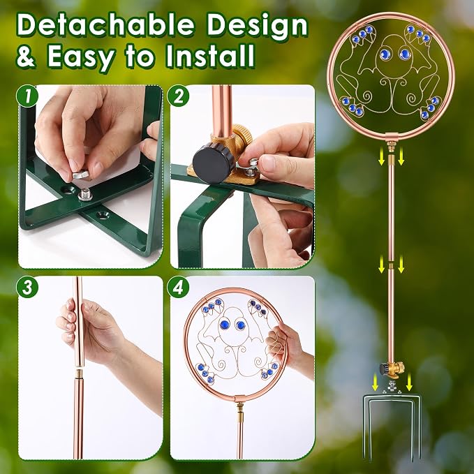 34" H Copper Coated Stainless Steel Ornamental Sprinkler, Corrosion Resistant Garden Rotating Sprinkler 360 Degree Shape Decorative for Lawn Garden Landscape(Frog)
