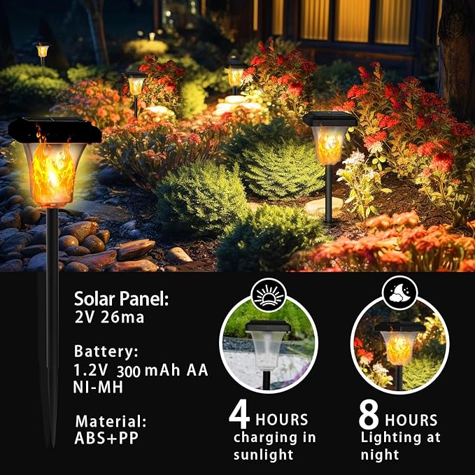 Swingers Solar Lights Outdoor,LED Solar Torch Lights with Flickering Flame | Upgraded 2nd-gen Flame tech,4 Pack Waterproof Outdoor Garden Light for Christmas, Garden, Landscape, Path, Yard, Patio
