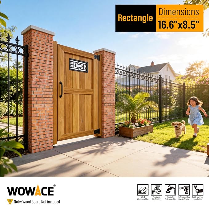 Decorative Inserts for Fence Gates, Aluminum Alloy Ornamental Panels Outdoor Home Garden Decor, Rect Geometric, 16.5"x8.5"