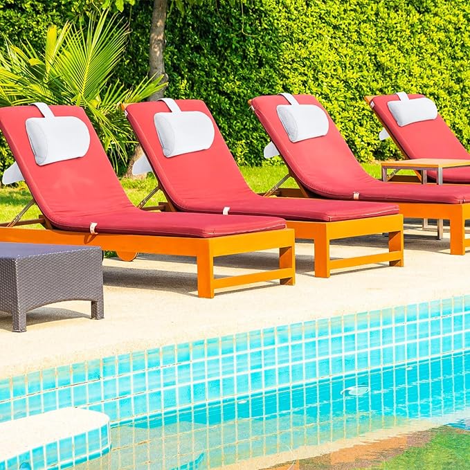 Kigley 2 Pcs Chaise Lounge Headrest Pillow for Patio Outdoor Pool Headrest Pillow Quick Drying Lounger Supplies for Adult with Non Slip Weighted Tail (White)