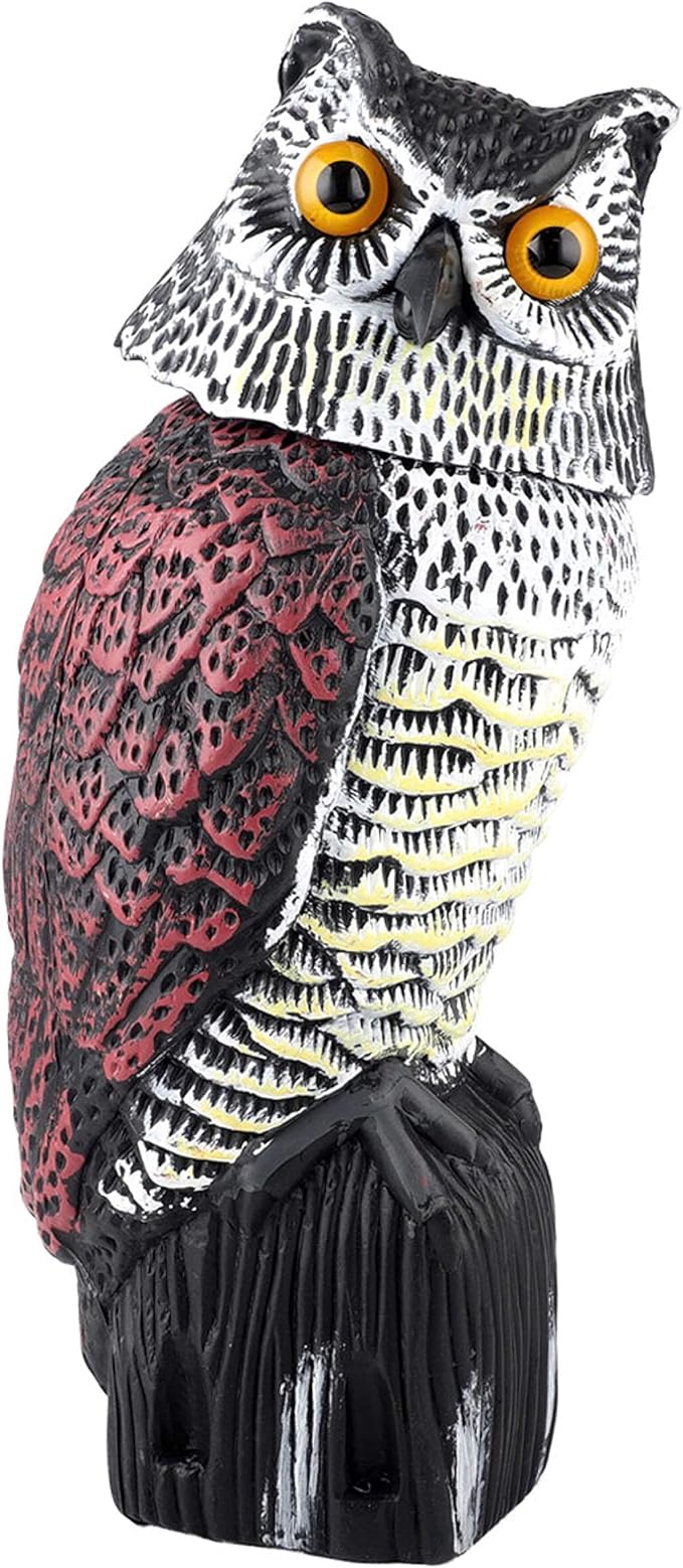 Plastic Owl Statue Decoys for Bird Control - Owl Scarecrow with Rotating Head for Garden, Yard and Outdoor Use | Scare Birds