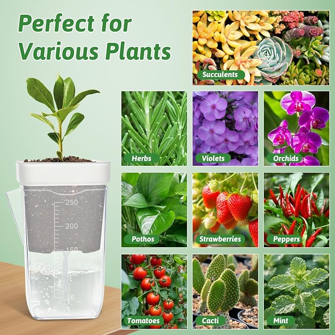 12 Pack 2.5" Self Watering Propagation Pots with Humidity Dome, Clear Plastic Seed Starter Cups, for Seedlings, Cuttings, Succulents, Herbs, Vegetables, 12 Plant Labels Included